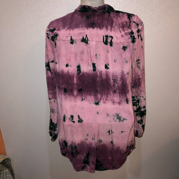 Caffe Marrakesh Womens Medium ?? Purple Tie Dye Button Up Long Sleeve Top Shirt - Picture 7 of 10